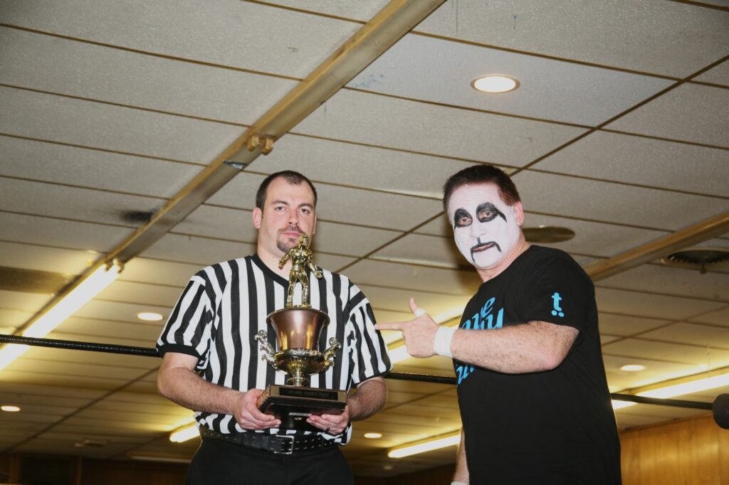 Referee Matt Calamare and Lord Zoltan at a Keystone State Wrestling Alliance (KSWA) event in Pittsburgh on March 29, 2014. Photo by Howard Kernats.